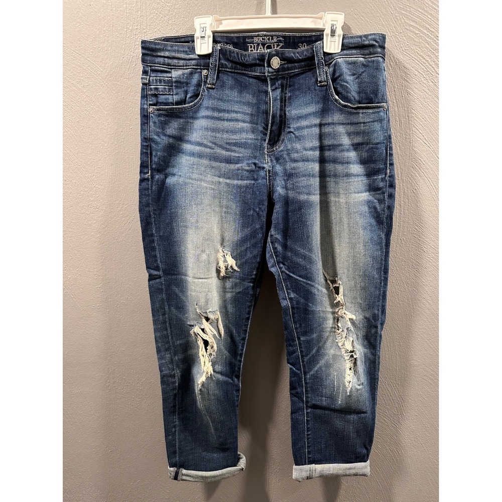 Buckle Black Fit No 256 Distressed Cropped Jeans Medium Wash Size 30